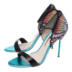 Pre Owned Sophia Webster Black Patent Leather And Peacock Print Fabric Flutura Ankle Strap Sandals Size 41