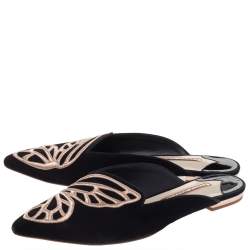 Sophia Webster Black Suede Bibi Butterfly Flat Mules Size 38