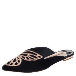 Sophia Webster Black Suede Bibi Butterfly Flat Mules Size 38