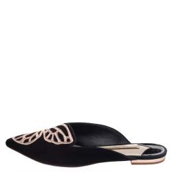 Sophia Webster Black Suede Bibi Butterfly Flat Mules Size 38