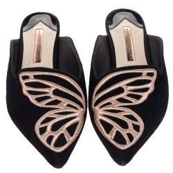 Sophia Webster Black Suede Bibi Butterfly Flat Mules Size 38