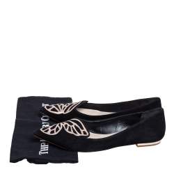 Pre Owned Sophia Webster Black suede Bibi Butterfly Flats Size 40