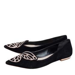 Pre Owned Sophia Webster Black suede Bibi Butterfly Flats Size 40