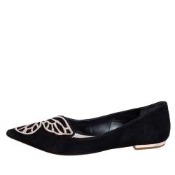 Pre Owned Sophia Webster Black suede Bibi Butterfly Flats Size 40