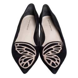 Pre Owned Sophia Webster Black suede Bibi Butterfly Flats Size 40