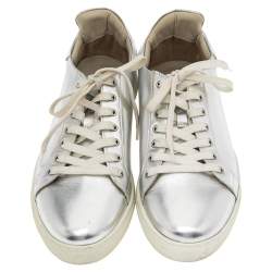 Pre Owned Sophia Webster Silver Leather Bibi Butterfly Low Top Sneakers Size 39.5