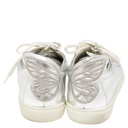 Pre Owned Sophia Webster Silver Leather Bibi Butterfly Low Top Sneakers Size 39.5
