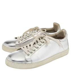Pre Owned Sophia Webster Silver Leather Bibi Butterfly Low Top Sneakers Size 39.5
