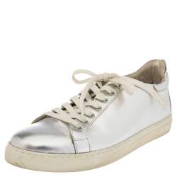 Pre Owned Sophia Webster Silver Leather Bibi Butterfly Low Top Sneakers Size 39.5