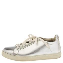 Pre Owned Sophia Webster Silver Leather Bibi Butterfly Low Top Sneakers Size 39.5