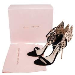 Pre Owned Sophia Webster Black/Rose Gold Suede and Leather Evangeline Ankle Strap Sandals Size 37.5