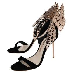 Pre Owned Sophia Webster Black/Rose Gold Suede and Leather Evangeline Ankle Strap Sandals Size 37.5