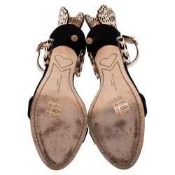 Pre Owned Sophia Webster Black/Rose Gold Suede and Leather Evangeline Ankle Strap Sandals Size 37.5