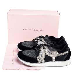 Pre Owned Sophia Webster Black /Silver Velvet and Fabric Royalty Mixed Sneakers Size 41