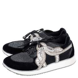 Pre Owned Sophia Webster Black /Silver Velvet and Fabric Royalty Mixed Sneakers Size 41