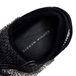 Pre Owned Sophia Webster Black /Silver Velvet and Fabric Royalty Mixed Sneakers Size 41
