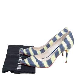 Pre Owned Sophia Webster Green/Blue Striped Denim Pointed Toe Pumps Size 38.5