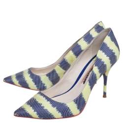 Pre Owned Sophia Webster Green/Blue Striped Denim Pointed Toe Pumps Size 38.5