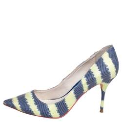 Pre Owned Sophia Webster Green/Blue Striped Denim Pointed Toe Pumps Size 38.5