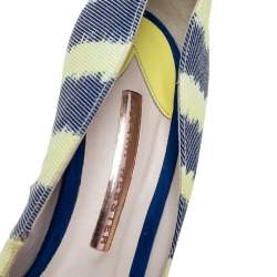 Pre Owned Sophia Webster Green/Blue Striped Denim Pointed Toe Pumps Size 38.5