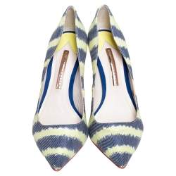 Pre Owned Sophia Webster Green/Blue Striped Denim Pointed Toe Pumps Size 38.5
