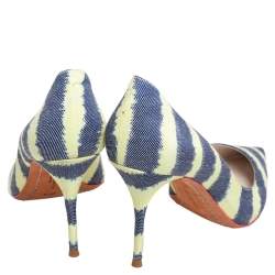 Pre Owned Sophia Webster Green/Blue Striped Denim Pointed Toe Pumps Size 38.5