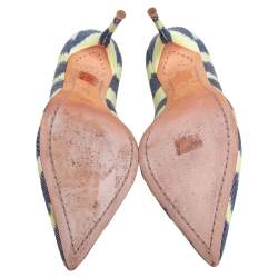 Pre Owned Sophia Webster Green/Blue Striped Denim Pointed Toe Pumps Size 38.5