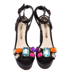 Pre Owned صندل صوفيا ويبستر أماندا جيم ساتان أسود بنعل سميك مقاس 38