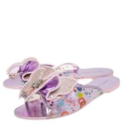 Pre Owned Sophia Webster Metallic Pink PVC Sequin Embellished Butterfly Flats Size 39