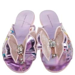Pre Owned Sophia Webster Metallic Pink PVC Sequin Embellished Butterfly Flats Size 39