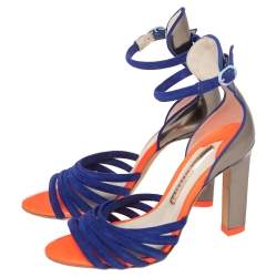 Pre Owned Sophia Webster Multicolor Suede And Leather Ankle Strap Sandals Size 36.5