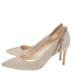 Pre Owned Sophia Webster Metallic Gold Glitter Giovanna Pointed Toe Pumps Size 37.5