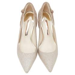 Pre Owned Sophia Webster Metallic Gold Glitter Giovanna Pointed Toe Pumps Size 37.5