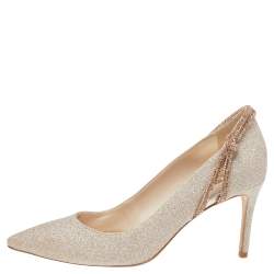 Pre Owned Sophia Webster Metallic Gold Glitter Giovanna Pointed Toe Pumps Size 37.5