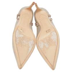 Pre Owned Sophia Webster Metallic Gold Glitter Giovanna Pointed Toe Pumps Size 37.5