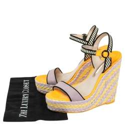 Pre Owned Sophia Webster Multicolor Suede and Patent Leather Lucita Wedge Platform Ankle Strap Sandals Size 39.5