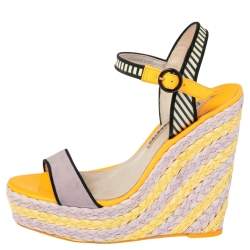 Pre Owned Sophia Webster Multicolor Suede and Patent Leather Lucita Wedge Platform Ankle Strap Sandals Size 39.5