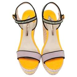 Pre Owned Sophia Webster Multicolor Suede and Patent Leather Lucita Wedge Platform Ankle Strap Sandals Size 39.5
