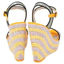 Pre Owned Sophia Webster Multicolor Suede and Patent Leather Lucita Wedge Platform Ankle Strap Sandals Size 39.5