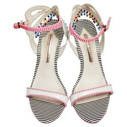 Pre Owned Sophia Webster Multicolor Striped Leather Ankle Strap Open Toe Sandals Size 39.5