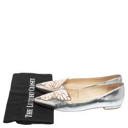 Pre Owned Sophia Webster Metallic Silver/Rose Gold Leather Bibi Butterfly Pointed Toe Ballet Flats Size 38