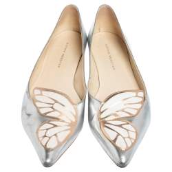 Pre Owned Sophia Webster Metallic Silver/Rose Gold Leather Bibi Butterfly Pointed Toe Ballet Flats Size 38