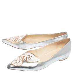 Pre Owned Sophia Webster Metallic Silver/Rose Gold Leather Bibi Butterfly Pointed Toe Ballet Flats Size 38