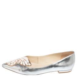 Pre Owned Sophia Webster Metallic Silver/Rose Gold Leather Bibi Butterfly Pointed Toe Ballet Flats Size 38