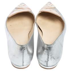 Pre Owned Sophia Webster Metallic Silver/Rose Gold Leather Bibi Butterfly Pointed Toe Ballet Flats Size 38