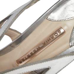 Pre Owned Sophia Webster Silver Leather Floral Applique Slingback Sandals Size 41