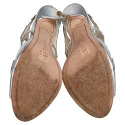 Pre Owned Sophia Webster Silver Leather Floral Applique Slingback Sandals Size 41