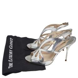 Pre Owned Sophia Webster Silver Leather Floral Applique Slingback Sandals Size 41