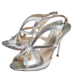 Pre Owned Sophia Webster Silver Leather Floral Applique Slingback Sandals Size 41