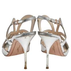 Pre Owned Sophia Webster Silver Leather Floral Applique Slingback Sandals Size 41